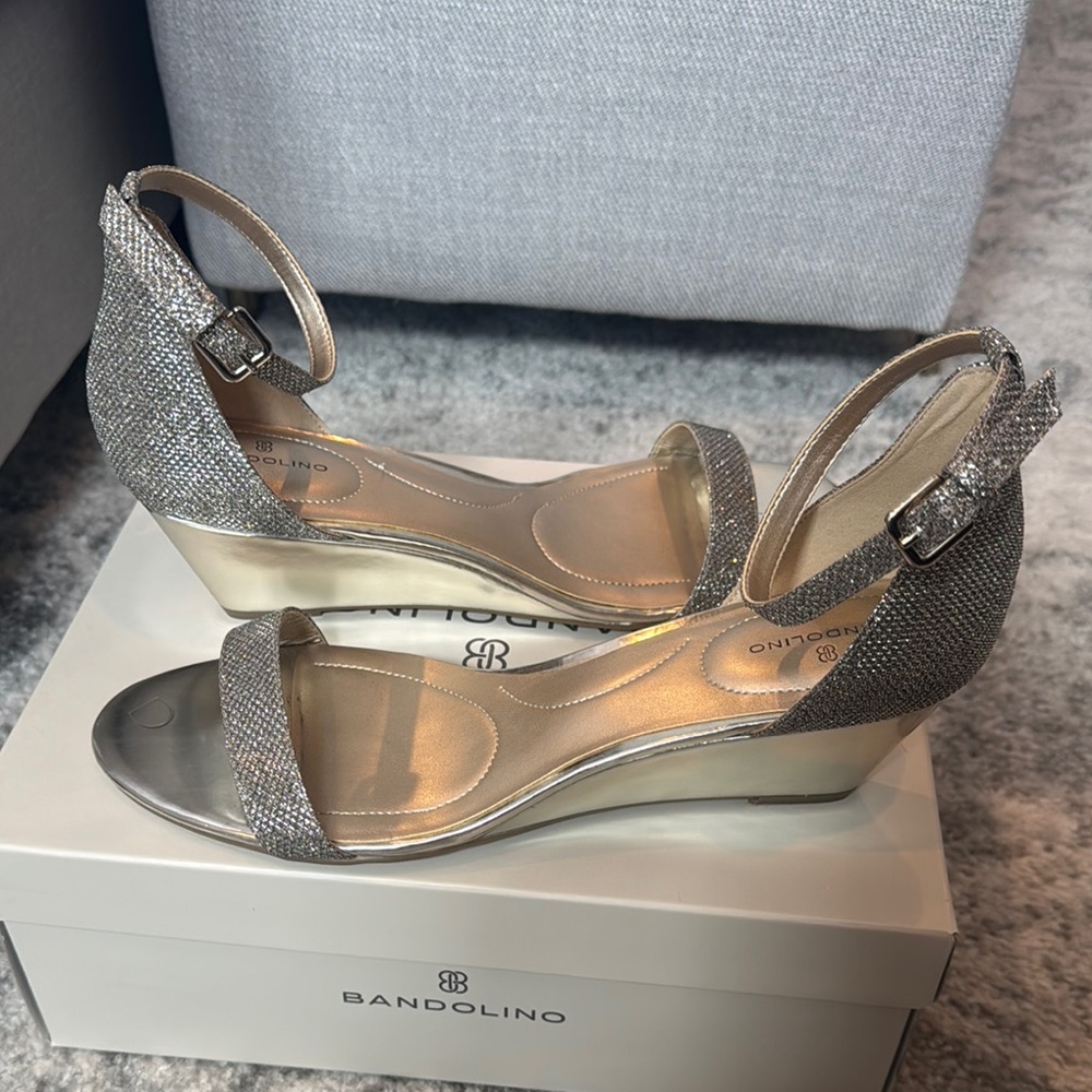 Bandolino Champagne Wedge Sandals with Ankle Strap